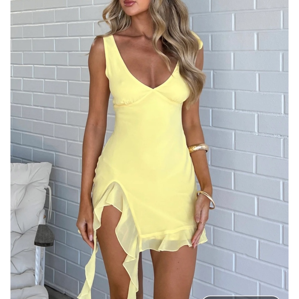 White Fox Yellow Mini Dress with Ruffles